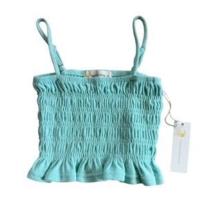 NWT Ocean Drive Aqua Smocked Ruffle Hem Crop Top | Size Small